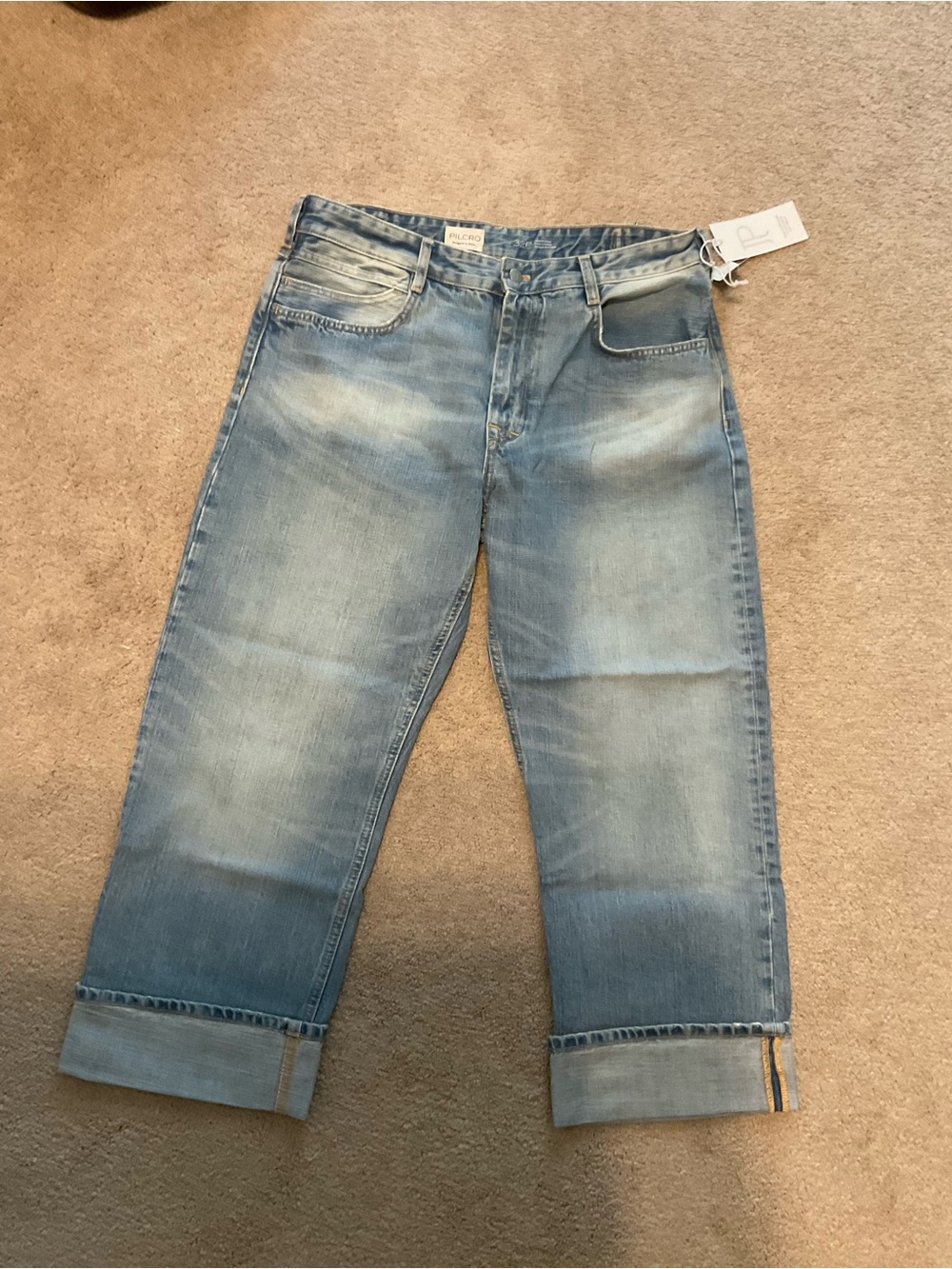 Pilcro Light Blue Relaxed Crop Jeans with Cuffed Hem